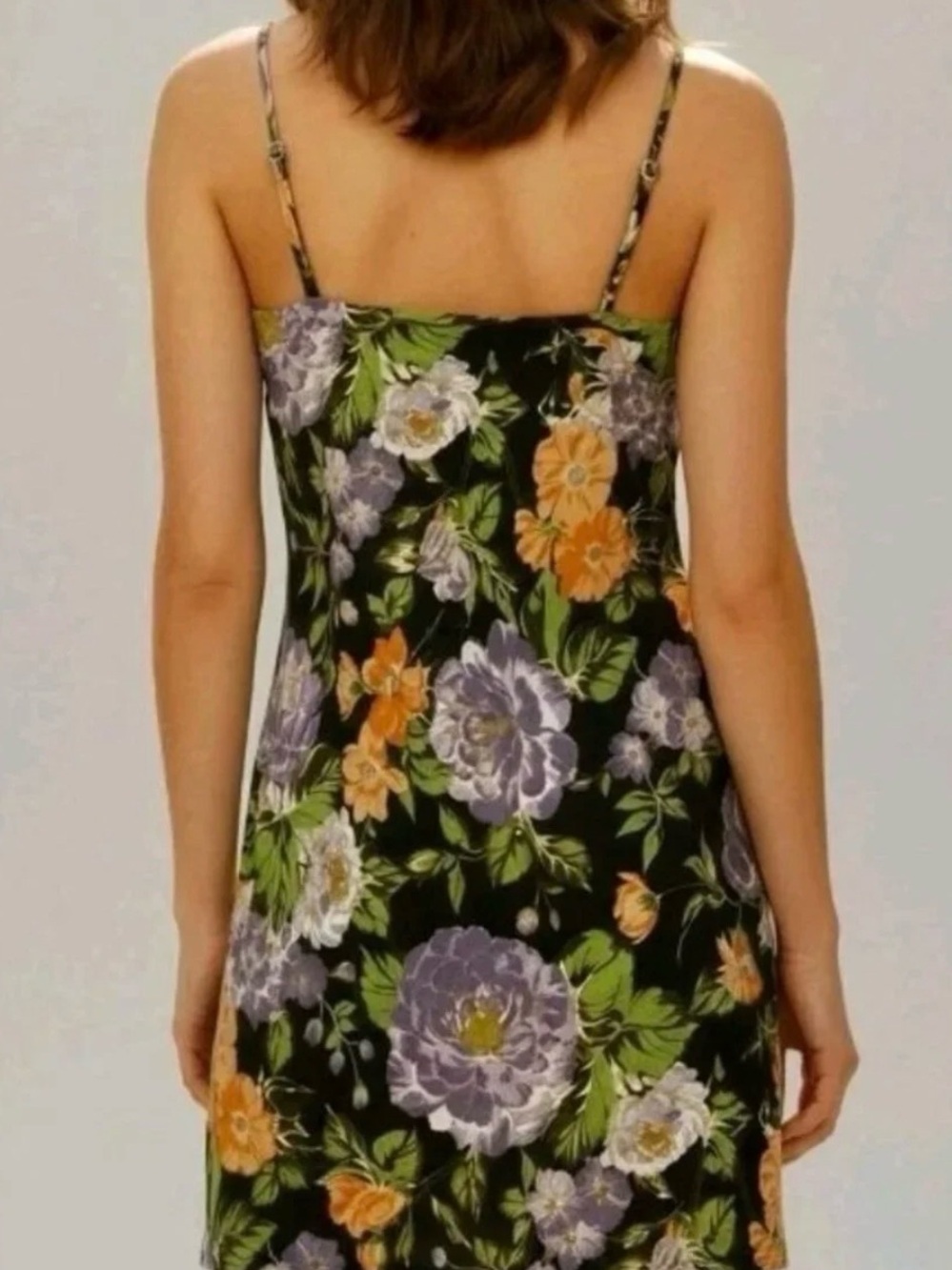 FARM Rio Black Slip Dress with Purple & Orange Floral Print Medium - Picture 2 of 10